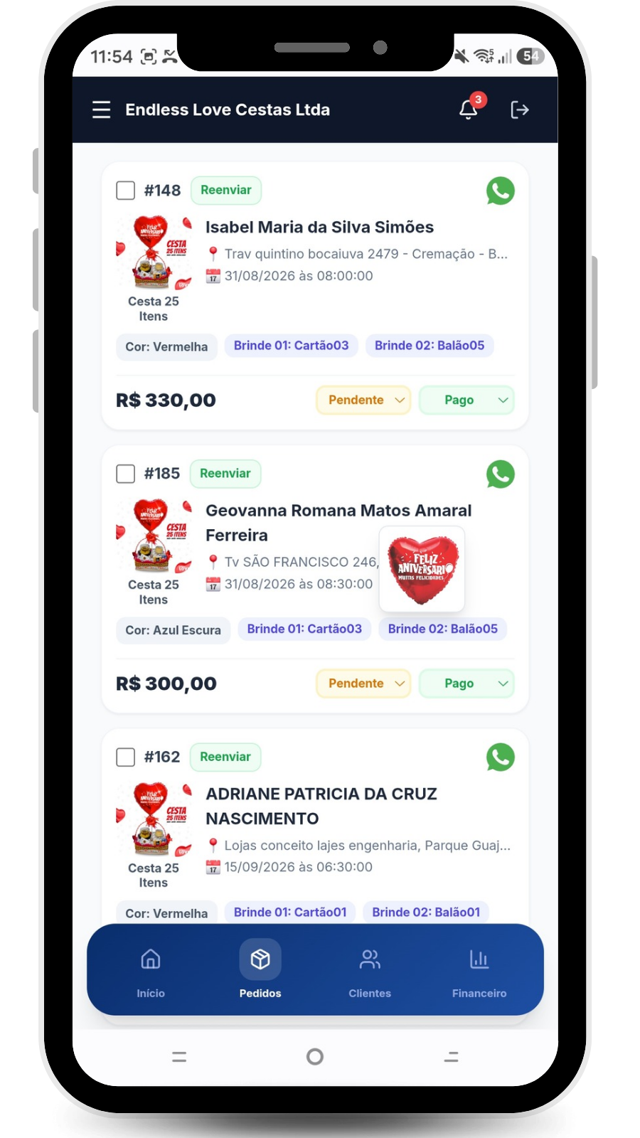 Lista de pedidos