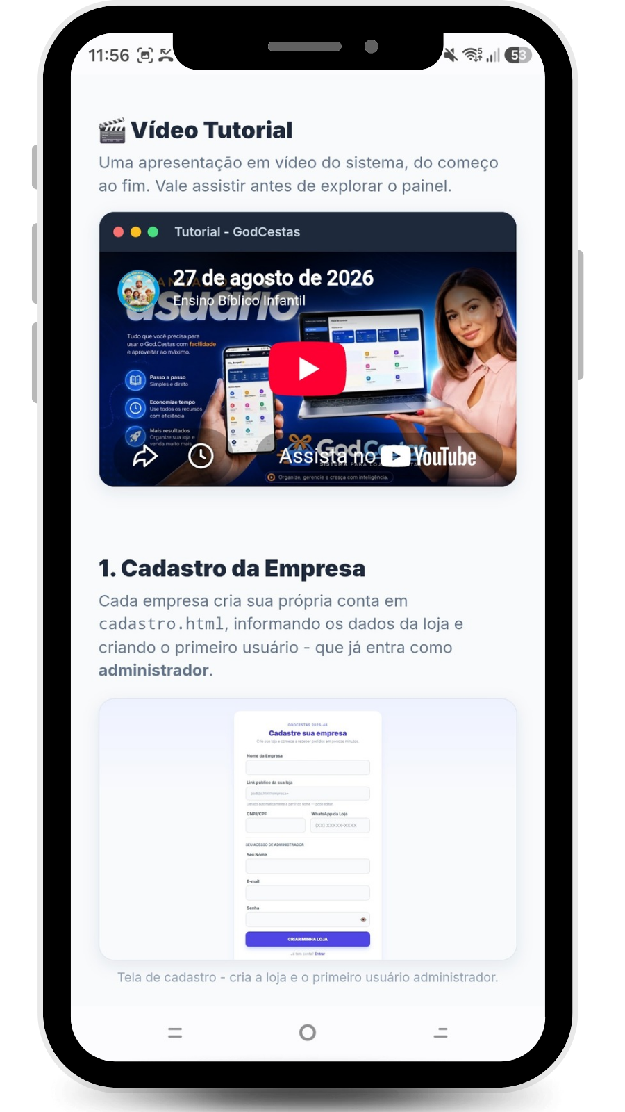 Manual de uso com vídeo tutorial